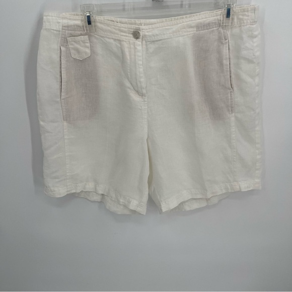 J Jill Womens 18 Tall 100% Linen Shorts White Pockets Button/zip Elastic Waist - Picture 7 of 7